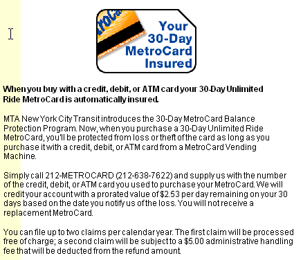 Metro Card - MTA - Balance Protection