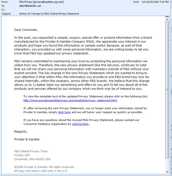 P&G Privacy Policy Update