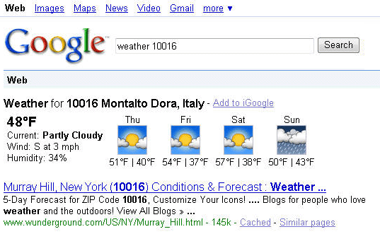 Google Weather mistake