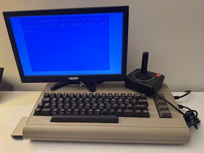 Commodore 64 connected to a small LCD