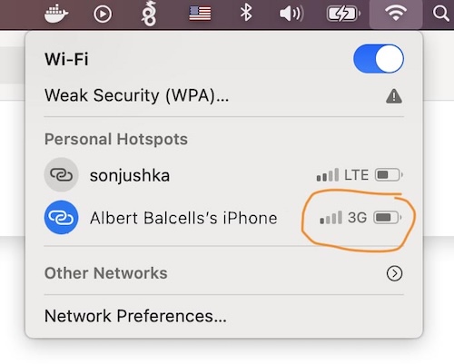 macOS bug displaying the wrong carrier profile cellular type 3G information from my hotspot