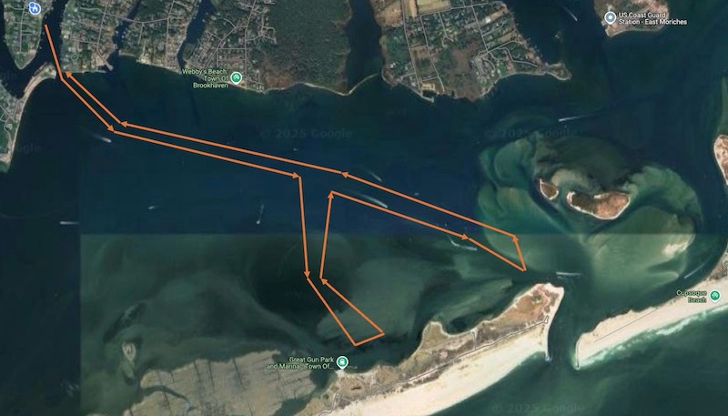 Trajectory Map for boat ride from Balcells family on Moriches Bay