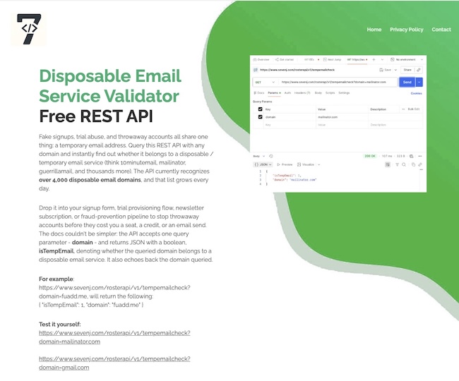 Disposable Temp Email Validator API EndPoint