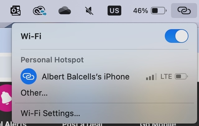 macOS bug displaying the wrong carrier profile cellular type LTE information from my hotspot