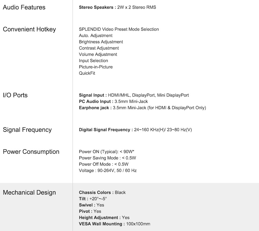 ASUS PB279Q Features